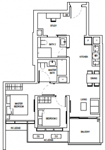 one-bernam-floor-plan-2-bedroom+study-bs1-singapore