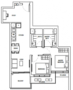 one-bernam-floor-plan-2-bedroom+study-bs2-singapore