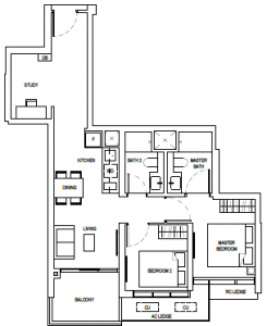 one-bernam-floor-plan-2-bedroom+study-bs3-singapore